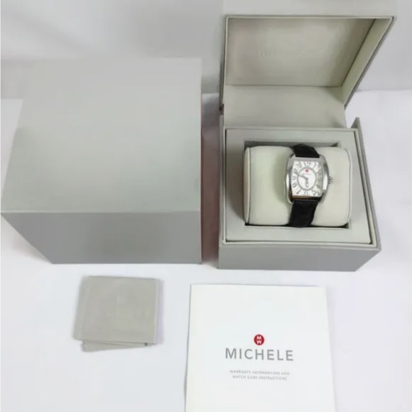 NEW Michele Urban Mini Silver Diamond Ladies Watch MW02A00A0991 Leather Band NIB - Picture 1 of 11
